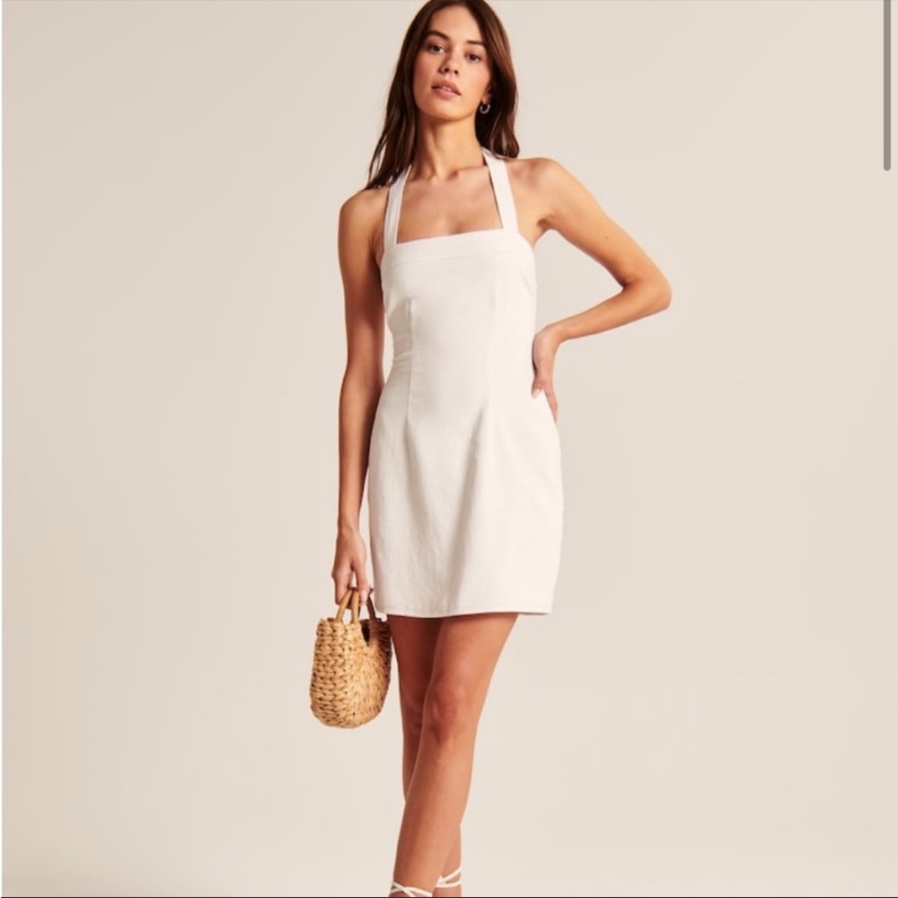 Abercrombie & Fitch Halter Linen-Blend Mini Dress